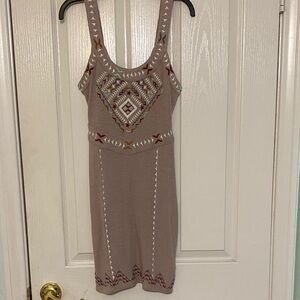 Free People Beige Embroidered Midi Dress